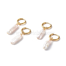 Vacuum Plating 304 Stainless Steel Huggie Hoop Earring, with Natural Baroque Pearl Keshi Pearl Beads, Nuggets