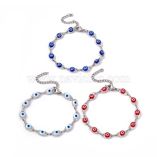 304 Stainless Steel Horse Eye Link Chain Bracelet with Resin Evil Eye Beaded for Women