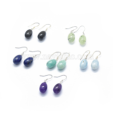 Natural Gemstone Dangle Earrings, with 925 Sterling Silver Finding, Oval