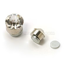 Stainless Steel Magnetic Ear Studs with Rhinestone, Flat Round