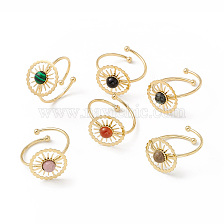 Gemstone Sun Open Cuff Ring, Gold Plated 304 Stainless Steel Wire Wrap Jewelry for Women