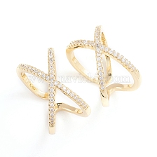 Adjustable Brass Micro Pave Clear Cubic Zirconia Cuff Rings, Open Rings, Criss Cross Rings, Double Rings, X Ring, Long-Lasting Plated