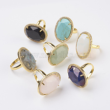 Gemstone Adjustable Finger Ring, Wide Band Rings, Oval, Size 7, Golden