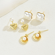 Elegant French Style Copper Heart Shell Pearl Earrings for Women