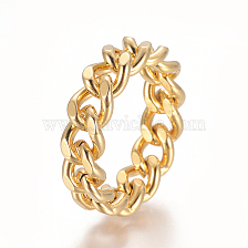 Unisex 304 Stainless Steel Rings, Diamond Cut Curb Chains Finger Rings, Wide Band Rings, Golden, Size 7, 17mm, 7mm