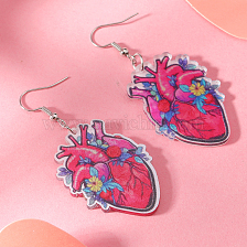 Pink Heart Earrings for Girls, Acrylic Dangle Ear Jewelry Love Pattern.