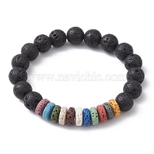 Dyed Natural Lava Rock Beaded Stretch Bracelets for Kid