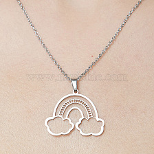 201 Stainless Steel Hollow Rainbow & Cloud Pendant Necklace