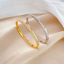 Modern Style Round Titanium Steel Plating Inlay Artificial Diamond Bangle