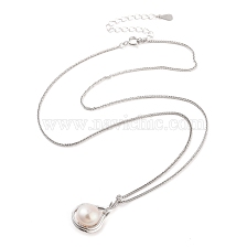 925 Sterling Silver Necklaces, Pearl and Cubic Zirconia, Round