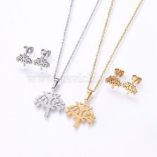 304 Stainless Steel Jewelry Sets, Stud Earrings and Pendant Necklaces, Tree