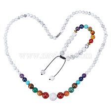 ARRICRAFT Natural & Synthetic Mixed Gemstone Round Beaded Necklace & Braided Bead Bracelet, Chakra Yoga Jewelry Set for Women