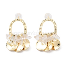 Natural Quartz Cluster Stud Earrings, with Brass Pearl Findings and 925 Sterling Silver Pins