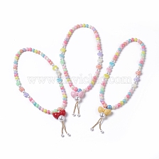 Kids Acrylic Pendant Necklaces, with Glass Seed Beads, Round & Bowknot