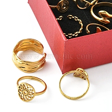 8Pcs 8 Style Flower & Leaf & Whale Tail & Snake Stainless Steel Open Cuff Ring Sets, Adjustable Rings for Women