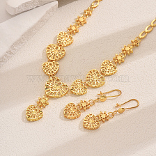 Elegant Middle Eastern Hollow Heart Pendant Necklace Earrings Set