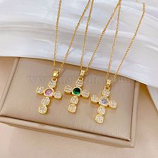 Exaggerated Cross Titanium Steel Copper Artificial Gemstones Pendant Necklace In Bulk