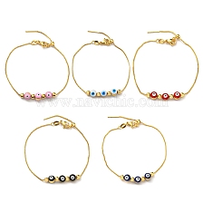 Evil Eye Enamel Link Slider Bracelet with Box Chains, Rack Plating Brass Bracelet