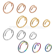 12Pcs 12 Style Double Nose Ring for Single Piercing, Spiral 316 Surgical Stainless Steel Nose Ring for Women, Piercing Body Jewelry