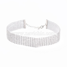 7 Row Crystal Rhinestone Choker Necklace, Wide Rhinestone Necklace for Women