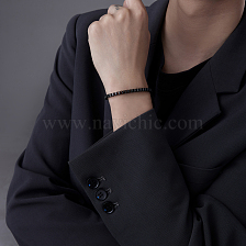 Black stainless steel box chain bracelet, versatile sporty punk men's accessory.