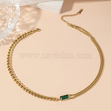 Retro Square Titanium Steel Polishing Plating Inlay Artificial Gemstones 18K Gold Plated Necklace