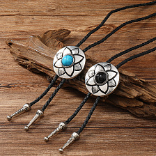 PU Leather Lariat Necklaces, Alloy with Natural & Synthetic Mixed Gemstone Flower Pendant Necklace