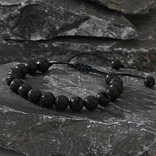 Handmade black lava stone men's bracelet with black thread design.