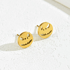 Fashion Halloween Pumpkin Ghost Stainless Steel Earrings Gold Plated Set