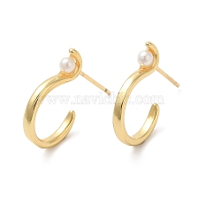 Rack Plating Brass Round Stud Earrings with Plastic Pearl Beaded, Lead Free & Cadmium Free