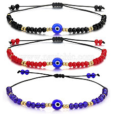 Crystal Bead Woven Evil Eye Bracelet with Stainless Steel Beads