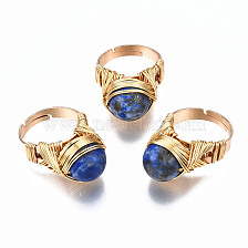 Adjustable Gemstone Round Finger Rings, with Brass Findings