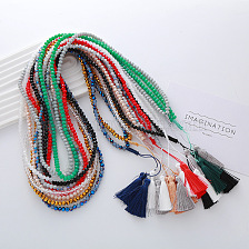 Chic European American Crystal Beaded Sweater Necklace with Tassel