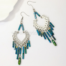 Bohemian Chic Beaded Crescent Moon Festival Floral Pendant Earrings