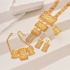 Elegant Alloy Middle Eastern Hollow Rectangle Jewelry Set for Women.