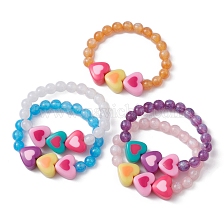 Imitation Cat Eye Resin Heart Beaded Stretch Bracelet for Kids