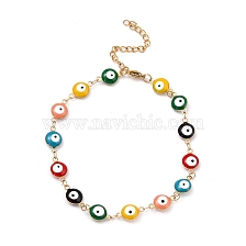 304 Stainless Steel Link Bracelets, Evil Eye, Real 18k Gold Plated