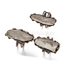 Irregular Rectangle Natural Green Quartz Adjustable Rings, Red Copper Tin Finger Ring, Cadmium Free & Lead Free