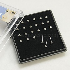 304 Stainless Steel Nose Bone Rings, Nose Studs Nose Piercing Jewelry, with Grade A Rhinestone, Stainless Steel Color