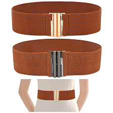 WADORN 2Pcs 2 Colors Polyester Elastic Corset Belts, Waist Belt with Zinc Alloy Clasps for Women Girls