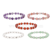 Round Natural Malaysia Jade Bead Stretch Bracelets, Brass Grade A Rhinestone Beaded Bracelets for Women