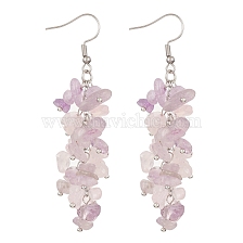 Natural Rose Quartz & Amethyst Chip Beaded Dangle Earrings, Cluster Earrings with 304 Stainless Steel Pins