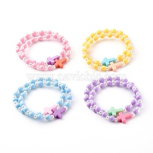 Opaque Acrylic Stretch Beaded Bracelets for Kids, with ABS Plastic Imitation Pearl Beads, Round & Cross, Mixed Color, Inner Diameter: 1-3/4 inch(4.6cm)