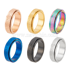 ANATTASOUL 6Pcs 6 Colors Textured Titanium Steel Rotating Finger Rings Set, Fidge Spinner Rings for Stress Anxiety Relief