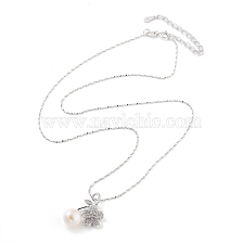 925 Sterling Silver Necklace, Pearl and Cubic Zirconia Flower Pendant Necklaces