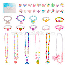 Flower & Shell & Watermelon & Rabbit Plastic Cuff & Adjustable Ring & Pendant Necklace & Stretch Bracelets, Fruit & Animal & Ocean Theme Jewelry Set for Kids