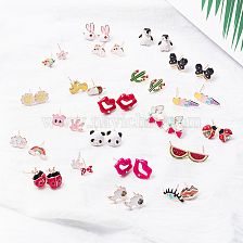 Cartoon Style Clouds Panda Strawberry Alloy Enamel Inlay Artificial Diamond Women'S Ear Studs 1 Pair