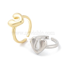 Rack Plating Brass Open Cuff Rings, Cadmium Free & Lead Free, Long-Lasting Plated, Heart