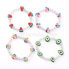 Stretch Kids Bracelets, with Eco-Friendly Transparent Acrylic and Fruit & Heart & Sunflowers Polymer Clay Beads