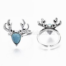 Synthetic Turquoise Cuff Finger Rings, Open Rings, with Zinc Alloy Findings, Cadmium Free & Lead Free, Christmas Reindeer/Stag